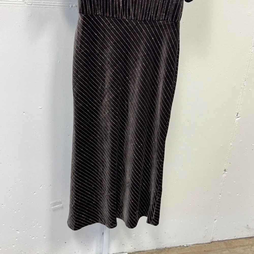 Karl Lagerfeld Paris Velvet Pinstripe Rhinestone Midi Maxi Dress Brown 8 Holiday